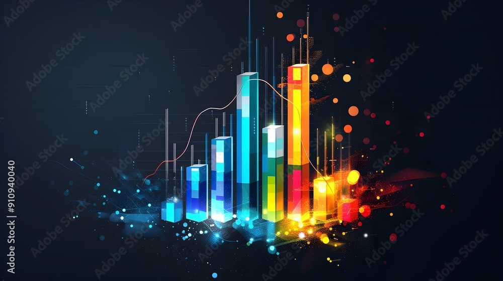 Poster abstract colorful bar chart with glittering lights.