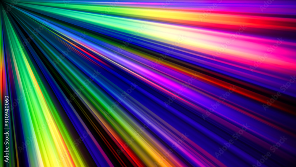 Poster rainbow gradient dispersion glowing rays and flare effects on dark background. dynamic design with c