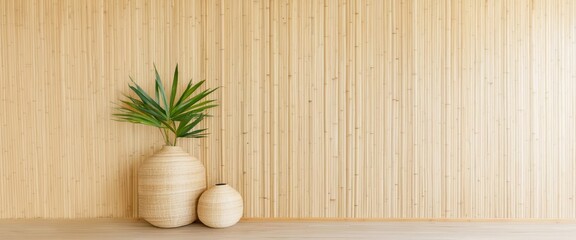 Bamboo wall panels in a nature-inspired living room, bamboo wall panels, rustic elegance