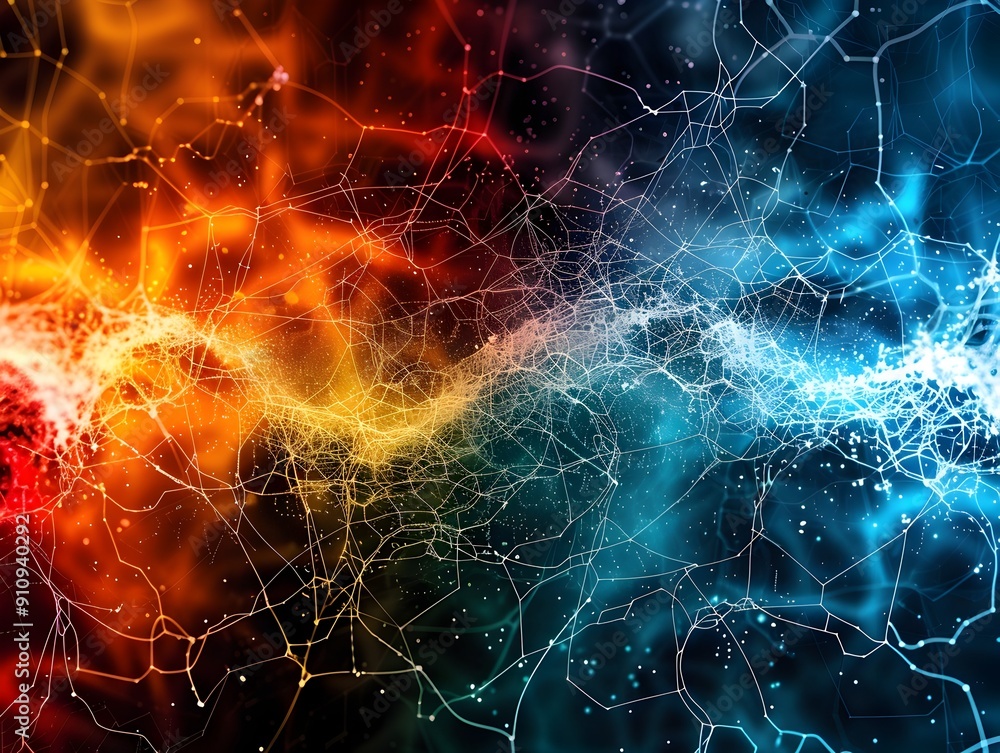 Poster abstract network background with glowing lines and dots.