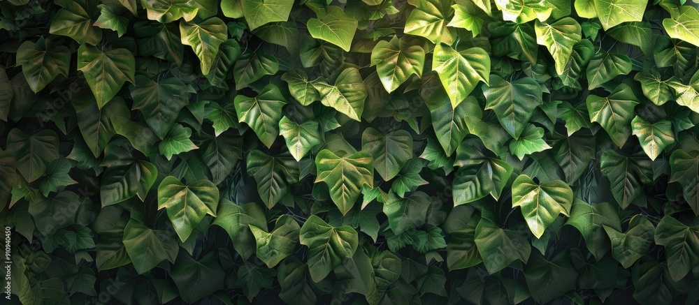 Poster Spring ivy drapes a wall with lush green leaves creating a backdrop for a copy space image with a solid leafy texture