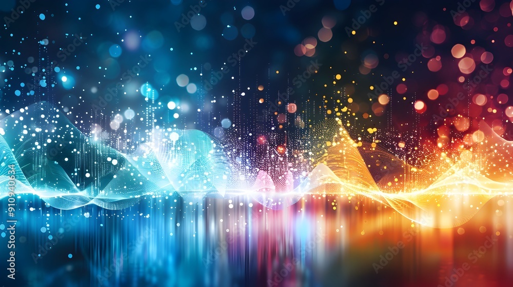 Poster abstract digital background with light streaks and bokeh.