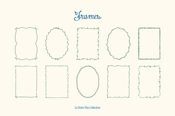 Minimalist hand drawn vector frames collection. Art for greeting cards, wedding invitations, poster design, postcards, branding, logo design, background.	