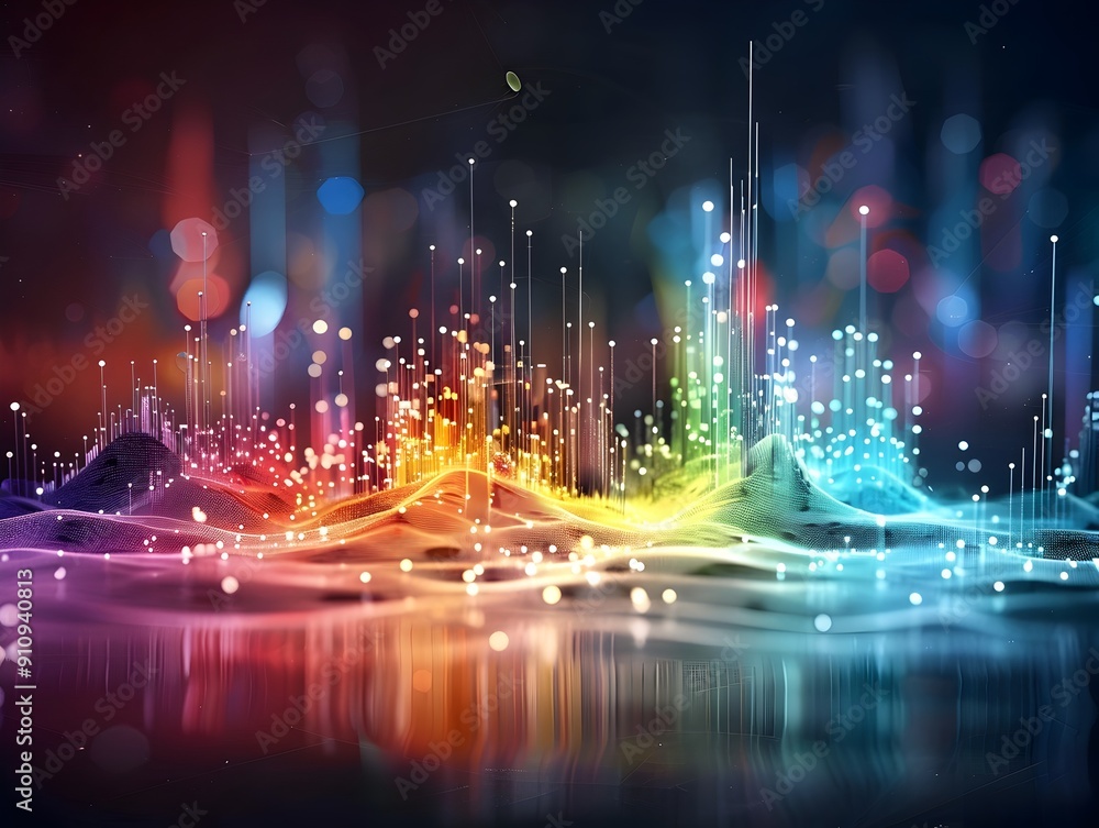 Aufkleber abstract cityscape with colorful lights and data visualization.