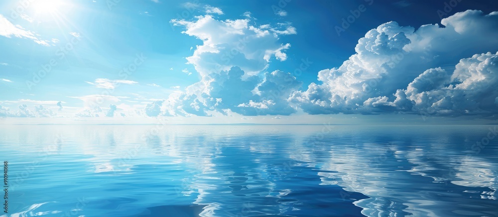 Aufkleber scenic view of tranquil blue sky and water reflecting add your text here. creative banner. copyspace