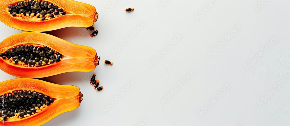 Poster White background with copy space image containing ripe papaya