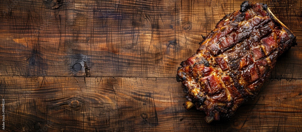 Poster rustic wooden background with a copy space image showcasing succulent roast meat