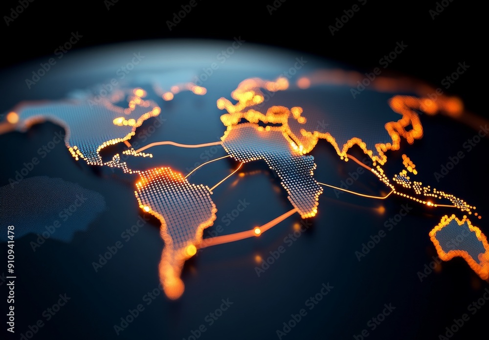 Poster abstract global network concept with world map and connection lines