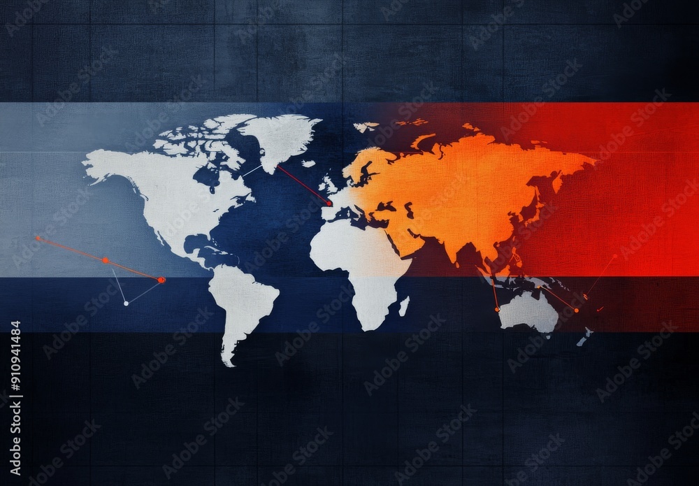 Poster abstract global network concept with world map and connection lines