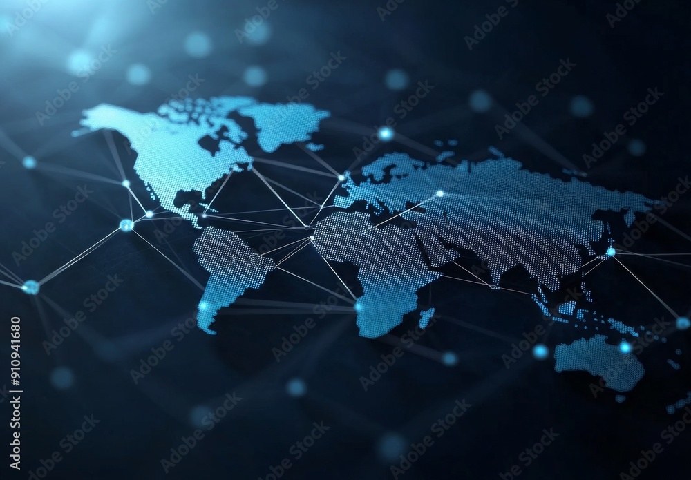 Poster abstract global network concept with world map and connection lines