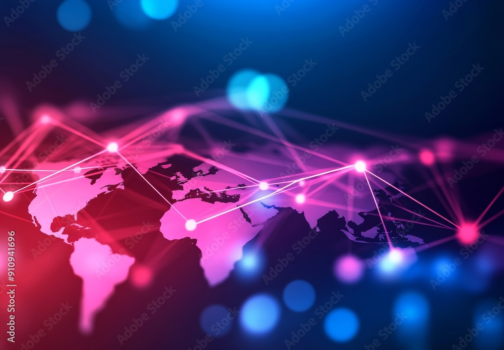 Poster abstract global network concept with world map and connection lines