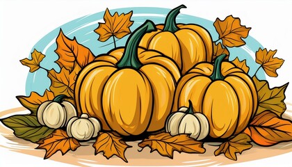 Fall sublimation,  thanksgiving pumpkin leaf clipart, Autumn farm clip art, Printable digital download image. Comic book theme	
