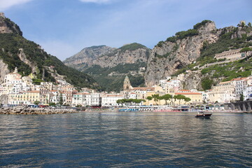 Amalfi coast town view from sea