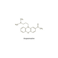 Acepromazine flat skeletal molecular structure Antipsychotic drug used in insomnia treatment. Vector illustration scientific diagram.