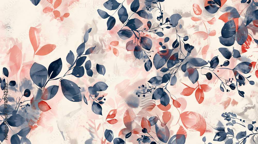 Aufkleber floral pattern featuring blue and red leaves, ideal for infusing a natural element into any design