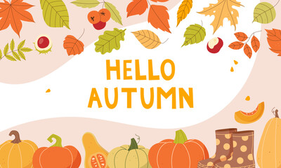 Hello autumn concept. Autumn background, postcard