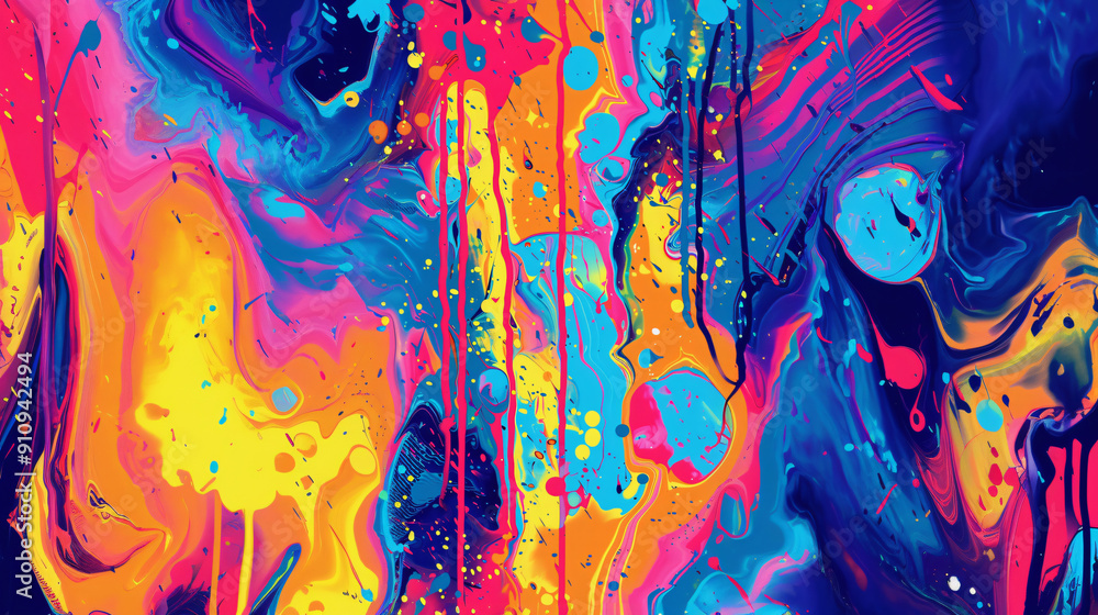 Poster dynamic and vibrant abstract painting background with energetic colors and movement, inspiring creat