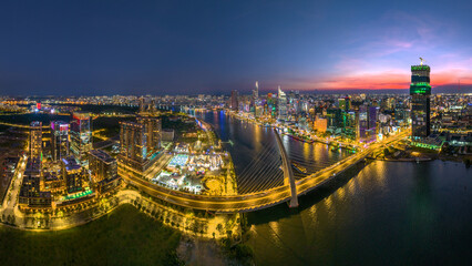 Fototapeta premium Sunset on Ho Chi Minh City center, Vietnam. Photo taken on May 2024. 