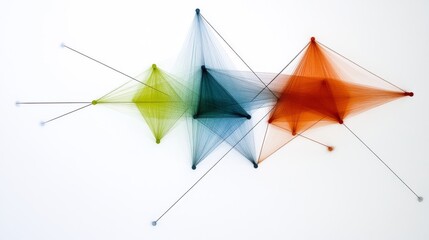 An abstract digital artwork featuring a series of interconnected, colorful, 3D geometric shapes and lines.