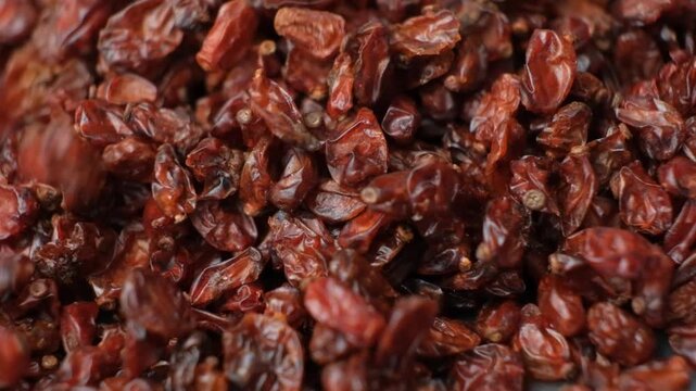 Red Dried Barberry Pouring Slow Motion