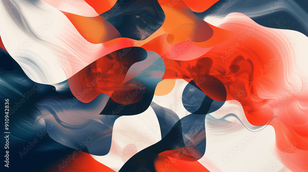 Fototapete abstract background with red, blue, and white colors creating dynamic and wavy shapes