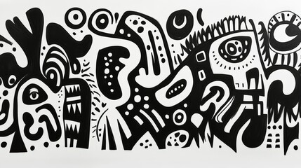 Obraz premium Fun and playful abstract doodles on paper, black magic marker, flat scan for crisp detail, white background