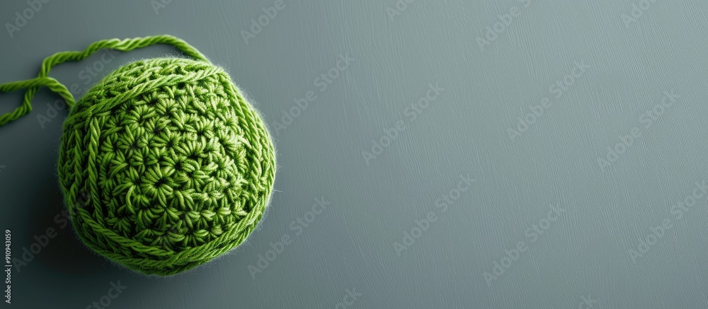 Aufkleber grey backdrop with crocheted pattern and green yarn ball offering copy space image
