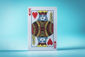 a realistic photo of the card king of hearts The background is flat light blue