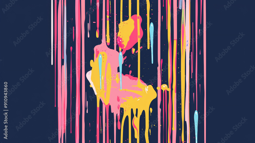 Poster abstract composition created by colorful paint dripping down a wall