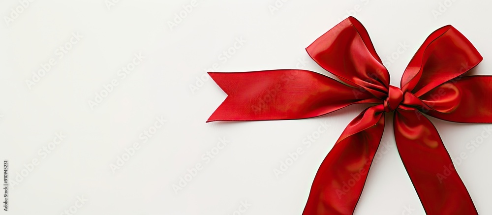 Poster a red ribbon gift bow on a white background with copy space image