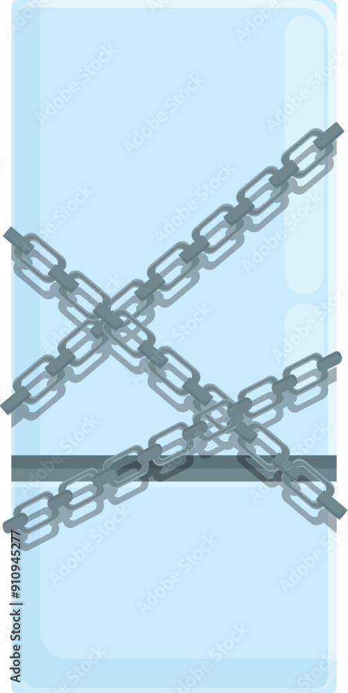 Poster sturdy glass door is secured with multiple chains and a lock, emphasizing the concept of security an