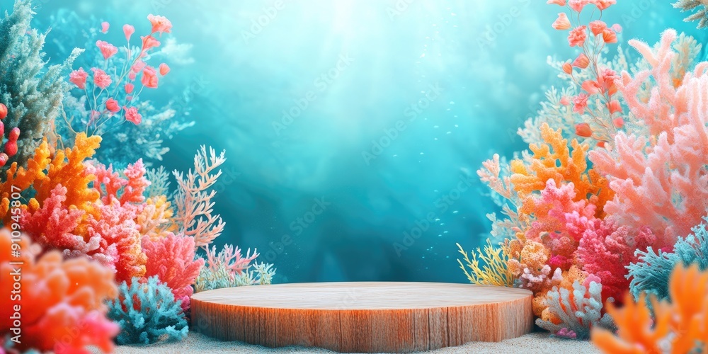 Canvas Prints Wooden Platform in an Underwater Coral Reef Scene