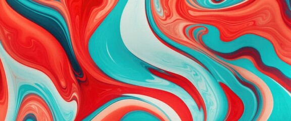 Luxurious marbling Red, paint swirls in beautiful teal and orange colors abstract background with waves
