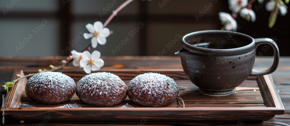 Poster Ohagi filled with delicious sweet red bean paste displayed in a serene copy space image