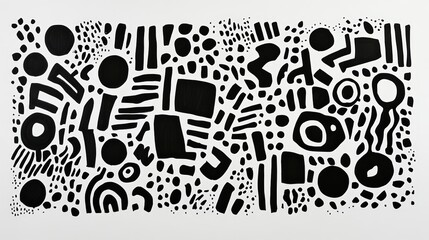 Obraz premium Playful black magic marker doodles on paper, flat scan, abstract fun, flat scan of doodles on paper with black magic marker