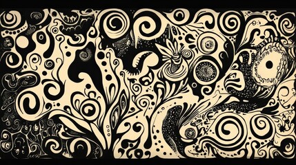 Doodles in black magic marker on paper, flat scan, abstract and fun, flat scan of doodles on paper with black magic marker