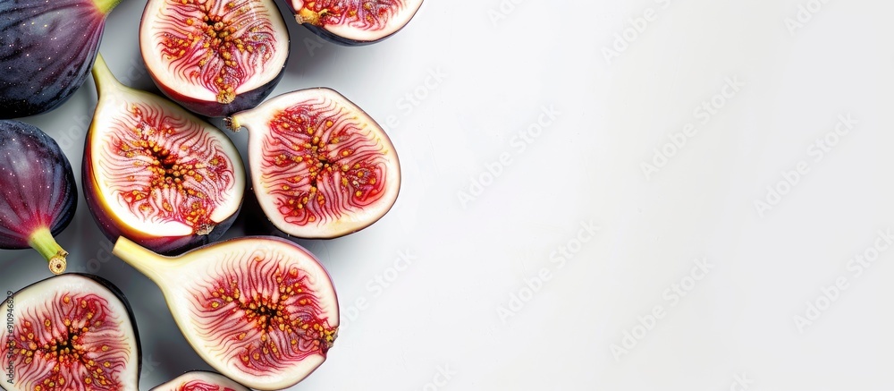 Poster a ripe fig set against a white backdrop perfect for a copy space image