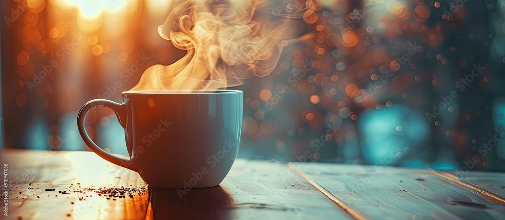 Poster kickstart your morning with a steaming cup of coffee and a captivating copy space image