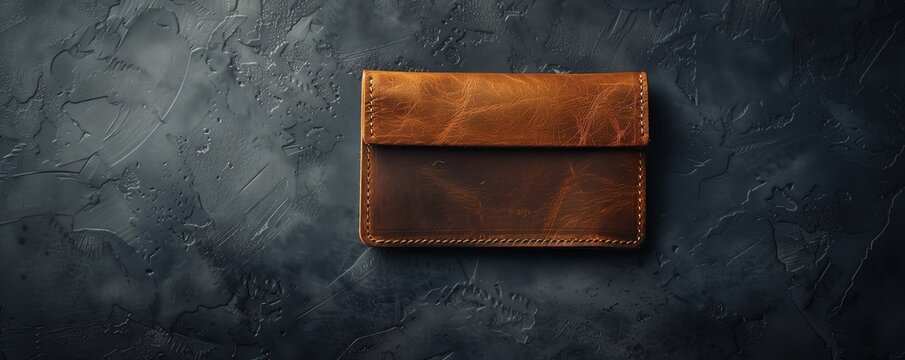 simple, stylish, minimalistic, webpage banner, simple minimalistic male leatherwallet with no deitail, no straps, logotext on the banner, creditcards, ui, ux
