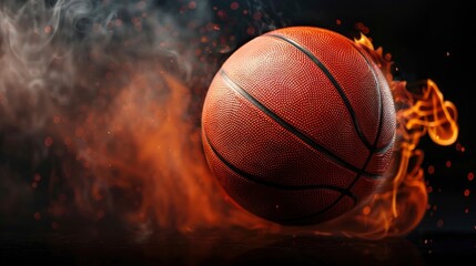 Fototapeta premium A Basketball On Fire Against A Black Background, Creating A Striking Visual, Wallpaper Pictures, Background Hd