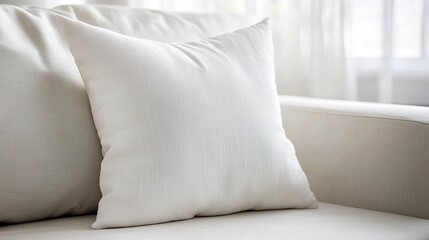 Blank white rectangular mockup textile pillow for sleeping in light interior. Home decor template