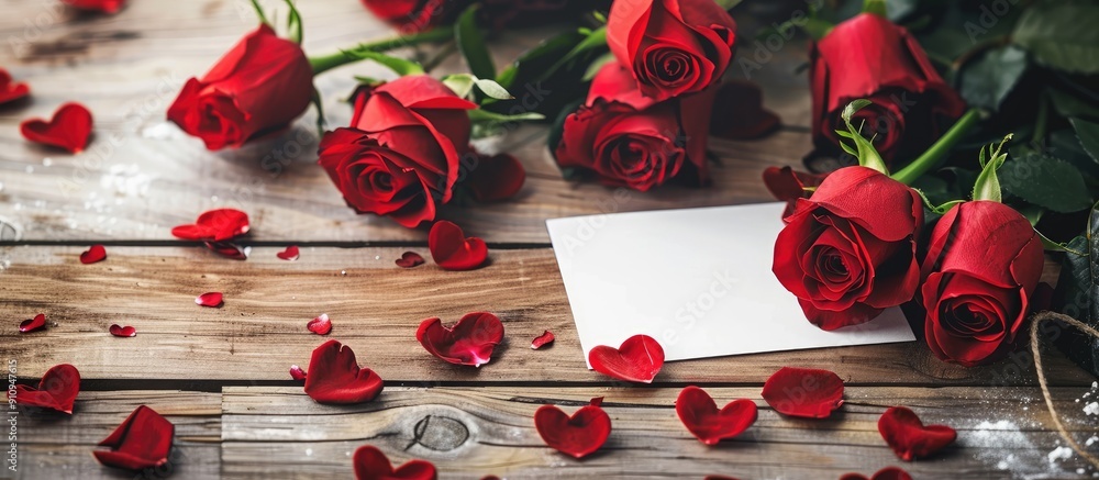 Aufkleber valentine s day themed whiteboard with a bouquet of roses as a featured copy space image