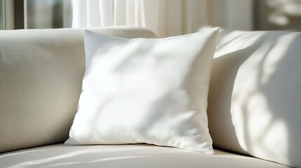 Blank white rectangular mockup textile pillow for sleeping in light interior. Home decor template