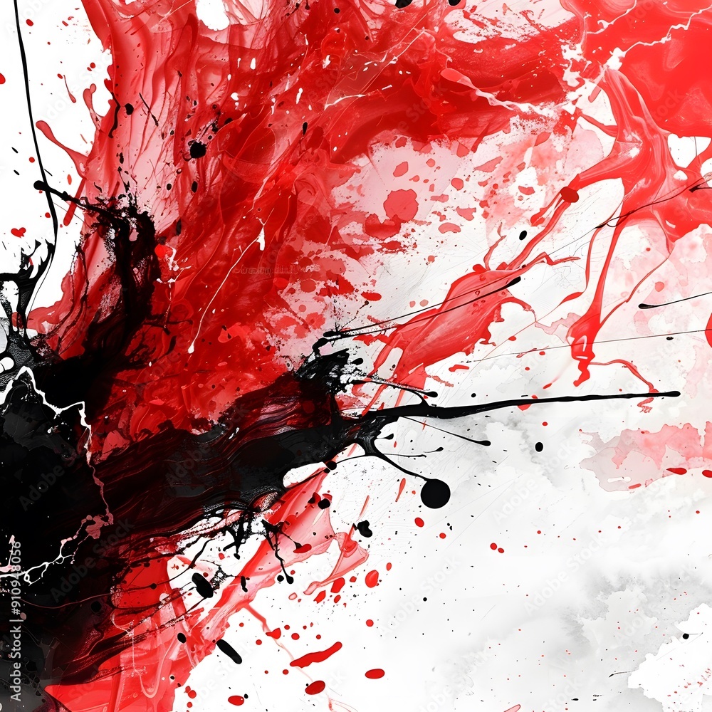 Poster abstract red and black splashes. an abstract painting featuring red and black paint splatters creati