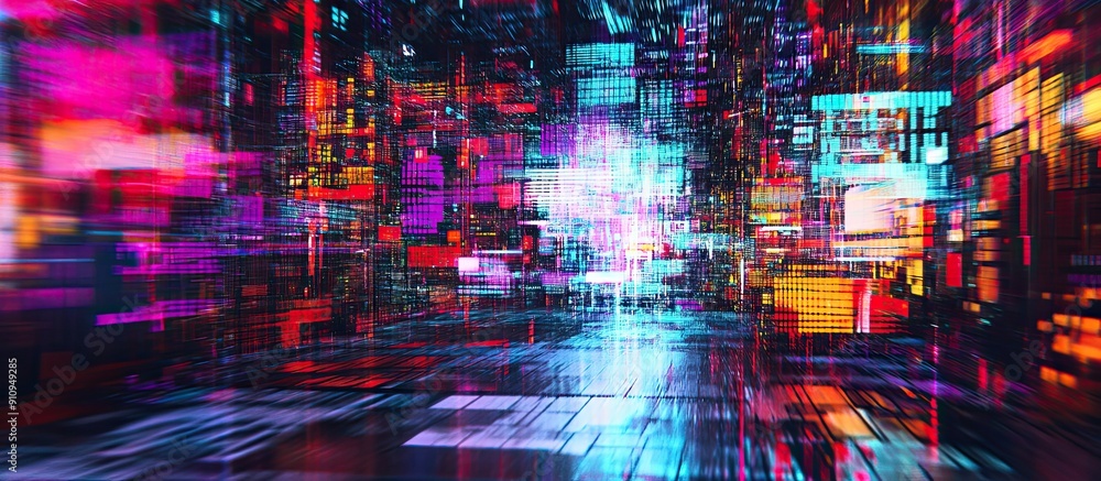 Poster ai rendering underway with visual effects of technological malfunctions striking screen glitch featu