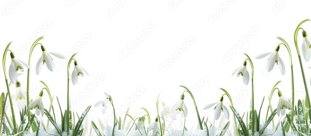Aufkleber a tranquil scene featuring delicate snowdrops against a pristine white backdrop perfect for postcard