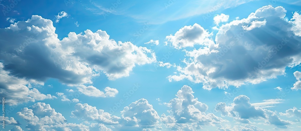 Poster A serene view of the expansive blue sky with fluffy clouds ideal as a backdrop for a copy space image
