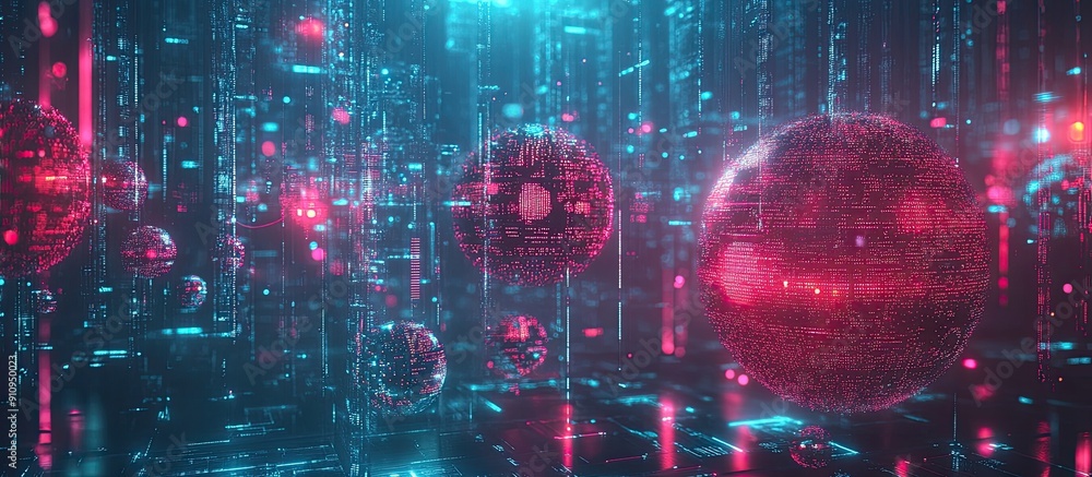 Poster futuristic ai rendering of big data technology and advanced ai concepts featuring data science deep 