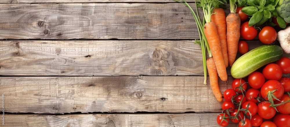 Aufkleber wooden table with vegetables illustrating a healthy food concept with a top view it includes copy sp