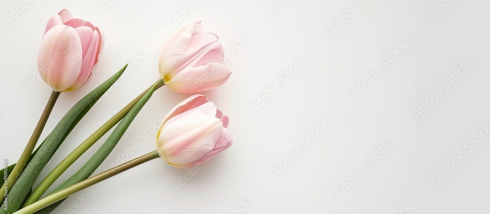 Poster light pink tulips isolated on a white background with copy space image ideal for wedding flower conc
